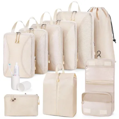 Produktbild von Kompressions-Organizer-Set - 10-teilig - Beige - Koffer-Organizer - Packwürfel - Reiseorganizer