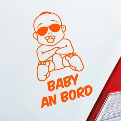 Produktbild von Auto Aufkleber Baby an Bord on Tour Junge mit Sonnenbrille 17x17 cm Orange Sticker Heckscheibenaufkleber