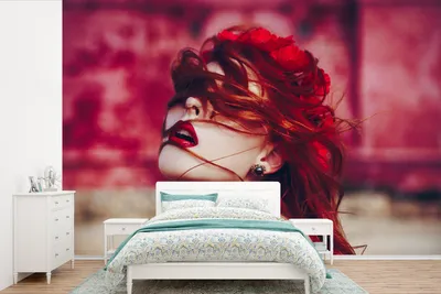 Produktbild von MuchoWow® Fototapete für Wohnzimmer oder Schlafzimmer Wandtapete Vinyl Motivtapete Schloss - Rot - Frau - Porträt - 600x400 cm - Vinyltapeten