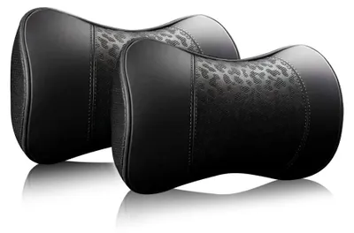 Image de Coussin ergonomique pour siège de voiture en mousse à mémoire de forme et en cuir - Noir (lot de 2)
