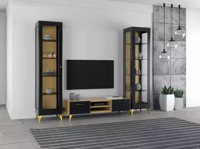 Produktbild von tv Ständer 2х Vitrine Wohnwand Luxus Set 3tlg. Wohnzimmer Holz 3tlg.