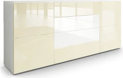 Produktbild von Vladon Sideboard Rova,  Germany, Kommode mit 4 Türen und 4 Schubladen, Weiß matt/Creme Hochglanz/Weiß Hochglanz (166 x 72 x 35 cm)