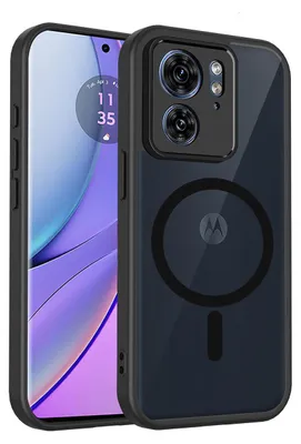 Produktbild von Magnetisch Hülle für Motorola Edge 40, Handyhülle Transluzente Hart PC Rückseite TPU Stoßfest Schutzhülle Schwarz