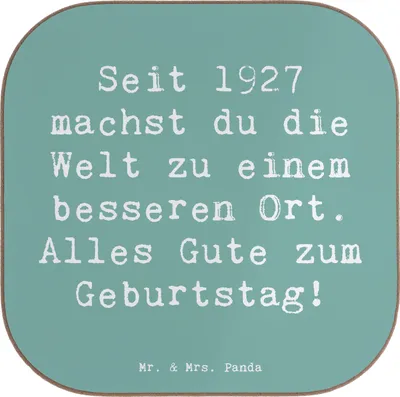 Produktbild von Mr. & Mrs. Panda Untersetzer für Gläser Spruch 1927 Geburtstag - Meeresbrise - Geschenk, Happy Birthday, gläseruntersetzer, Glückwunsch, Geburtstagsgeschenk, Seele