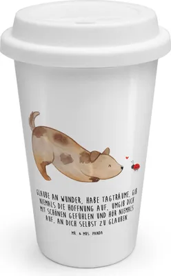 Produktbild von Mr. & Mrs. Panda Thermokaffeebecher Hund Marienkäfer - Weiß - Geschenk, Isolierbecher, ToGo Kaffeebecher, Thermobecher, Positiv, Zuversichtlich, Sprüche, To Go