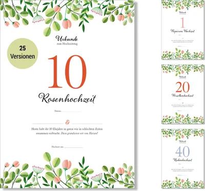 Produktbild von Frank Paperman® | Geschenke zum 10 Hochzeitstag | Ehejubiläum | Rosenhochzeit | Hölzerne Hochzeit Geschenk | Urkunde Hochzeitstag | floral | DIN-A4