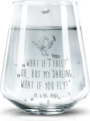 Produktbild von Mr. & Mrs. Panda Glas Rotkehlchen Federn - Transparent - Geschenk, Lustige Sprüche, Trinkgefäß, Spruch Motivation, Wasserglas, Vogel, Becherglas, fliegen, Dekoglas, Mut