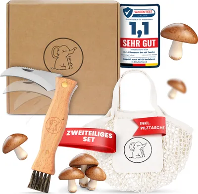 Produktbild von Eli®Pilzmesser mit Bürste und Tasche aus Baumwolle für Anfänger und Profis - hochwertiges Schwammerlmesser mit Pinsel, Klappmesser, Pilzbürste, Messer