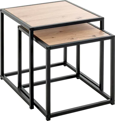 Produktbild von HAKU Beistelltisch Couchtisch 2er Set Eiche hell, schwarz - MDF, Metall, B/H/T: 35/40x36/41x35/40 cm