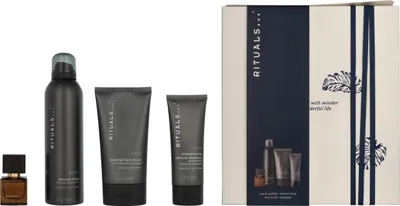 Produktbild von Charcoal Face Scrub 125ml/Shower Foam 200ml/Strengthening Caffeine Shampoo 70ml/Travel - L'Essentiel 15 ml Rituals Homme Medium Giftset