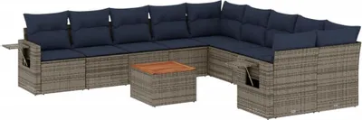 Produktbild von 11-teiliges Gartensofa-Set mit Kissen, grau, Polyrattan
