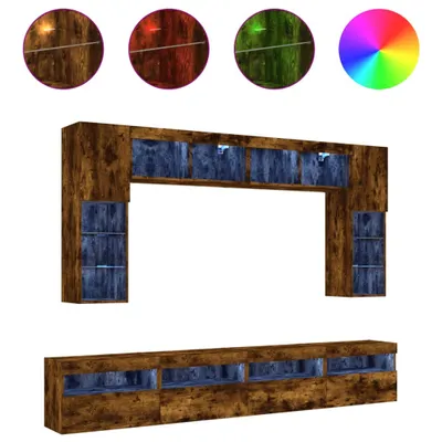 Immagine prodotto di parete TV 8 pezzi con luci LED rovere fumé