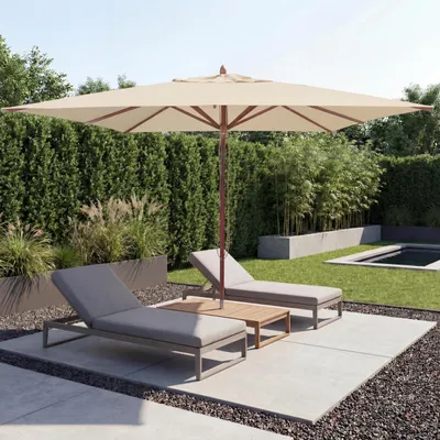 Zdjęcie produktu dla Parasol ogrodowy HWC-C57b, parasol ogrodowy, poliester/drewno 29 kg, kwadratowy 4 x 4 m, linkowy, odporny na uderzenia ~ kremowy