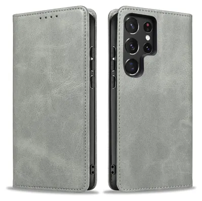 Produktbild von Handyhülle für Samsung Galaxy S23 Ultra Kunstleder Flip Cover Hülle Klapphülle Case Kartenfach Farbe: Grau