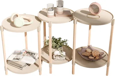 Produktbild von Fixwood 2-stöckiges Pflanzenständer-Set, 3-teilig – Massivholz & Kunststoff – Modernes Blumenregal – Pflanzenhalter für den Innenbereich – Skandinavisches Design – Beige – 2-stöckiger Pflanzenständer