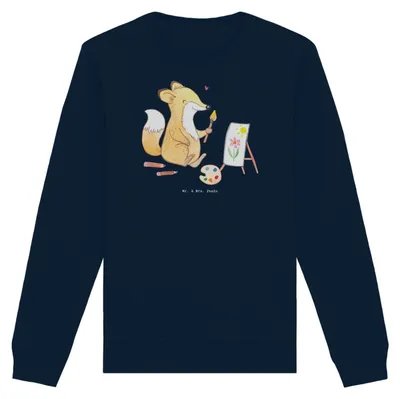 Produktbild von Mr. & Mrs. Panda Baumwoll Pullover Fuchs  Malen Größe XXL - French Navy - Geschenk, Sweater, Sweatshirt, Künstler, Hobbyzeichner, Pulli, Bio-Pullover, Zeichnen