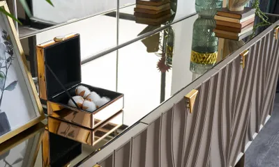 Produktbild von Anrichte Garnitur Sideboard mit Spiegel Esszimmer Holz Braun Schrank
