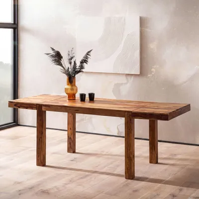 Produktbild von FineBuy Esszimmertisch ausziehbar 120 - 200 cm Sheesham Massivholz - Massiver Esstisch mit Ansteckplatten - Holztisch - Küchentisch erweiterbar