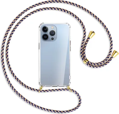 Produktbild von Handykette Backcover-Schutzhülle mit Band (Metall goldfarben) für Apple iPhone 13 Pro - blau+beige