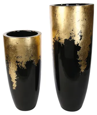 Immagine prodotto di Vaso da fiore Gilde, modello "Konus", in fibra di vetro e polipropilene, nero e dorato, confezione singola, altezza 76 cm, diametro 35 cm, codice prodotto: 89260 4001250892601