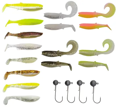 Produktbild von Savage Gear Perch Pro Kit - 16 Gummiköder + 4 Jighaken Barschset