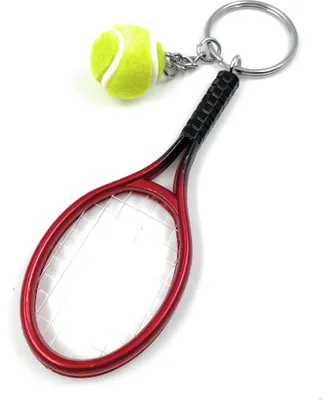 Produktbild von Onwomania Tennis Schläger mit Ball Sport Schlüsselanhänger Metall Glücksbringer in Alu Geschenkbox, ideal zum Verschenken