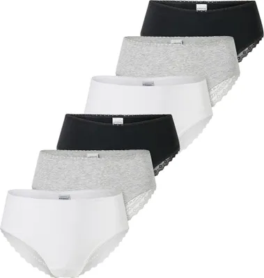 Produktbild von SCHIESSER Damen Brazilian-Slips, 6er Pack - 6Pack Brazilian, Stretch Baumwolle, uni Schwarz/Grau/Weiß XL