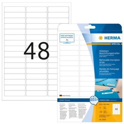 Produktbild von Ablösbare Beschriftungsstreifen A4 63,5x16,9 mm weiß Movables/ablösbar Papier matt 1200 St.
