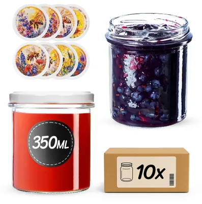 10 Einmachgläser 350 ml mit Bienenmotiv, Twist-Off-Deckel