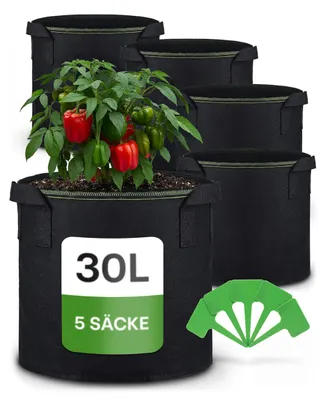 Produktbild von Pflanzsack 30l - 5 STK aus Vliesstoff mit 5 Schilder zum Beschriften