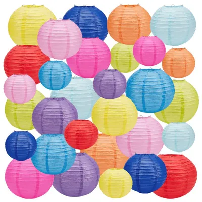30 bunte Papierlaternen, 15,2/19,7/25 cm, mit Eisengestell