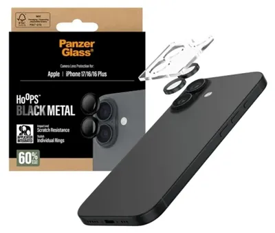Produktbild von PanzerGlass ® Hoops® Kameraschutz Schwarz iPhone 17 | iPhone 16 | 16 Plus, Apple, Apple - iPhone 17, Apple - iPhone 16, Apple - iPhone 16 Plus, Trockene Anwendung, Kratzresistent, Schockresistent, Schwarz, 1 Stück(e)