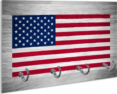 Produktbild von Wallario Schlüsselbrett aus Glas, Motiv: USA Flagge auf Holz, 30 x 20 cm mit 4 Haken