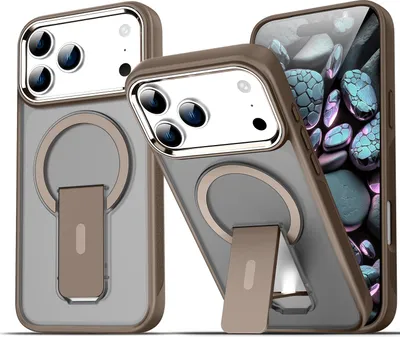 Produktbild von Magnet Ständer Hülle für iPhone 18 Pro, Kompatibel mit MagSafe, Matt Rückseite Stoßfeste Handyhülle Braun
