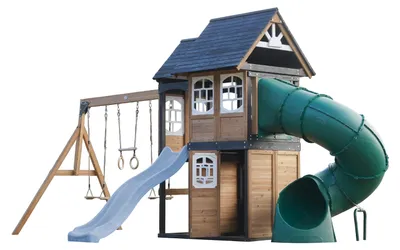 Produktbild von AXI Noud Spielturm aus Holz mit 2 Schaukeln & Rutsche in Pastellblau & Röhrenrutsche | XXL Spielhaus / Spielplatz für Kinder mit Klettergerüst &