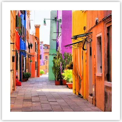 Produktbild von Poster - Poster ohne Rahmen - Sommer Straße Haus - 50x50 cm - Wand Bild - Wanddeko - Wandbilder - Kunstposter - Wandposter - Bilder - Kunstdruck - Wanddekoration - Wandbild - P2XAC50x50-3583