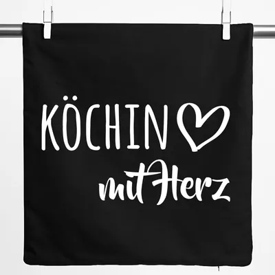 Produktbild von Huuraa Kissenbezug Köchin mit Herz 40x40cm Black Baumwolle Dekokissenbezug Geschenkidee