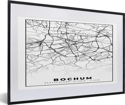 Produktbild von MuchoWow® Gerahmtes Poster Karte - Stadtplan - Bochum - Karte 60x40 cm - Poster mit Schwarzem Bilderrahmen Wandposter Rahmen Foto Bilder - Schlafzimmer - Plakat in Rahmen - Drucken