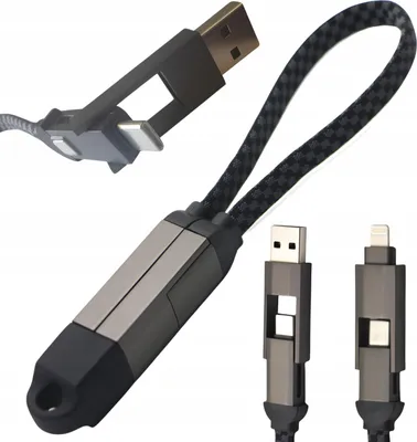 Immagine prodotto di Cavo magnetico 4 in 1 per ricarica portachiavi 100 W 15 cm USB C USB A Lightning