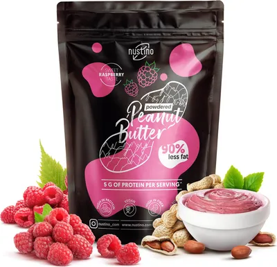 Immagine prodotto di Nustino - Burro di arachidi in polvere al lampone 400 g - 90% di grassi in meno - Ricco di proteine - Senza zucchero - A basso contenuto di grassi - Senza olio di palma - Ideale per frullati e prodotti da forno