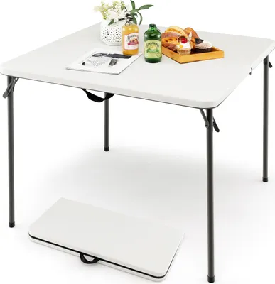 Produktbild von COSTWAY Klapptisch quadratisch, Campingtisch klappbar für 4 Personen, Gartentisch mit HDPE-Tischplatte & Tragegriff, Balkontisch Esstisch tragbar Weiß