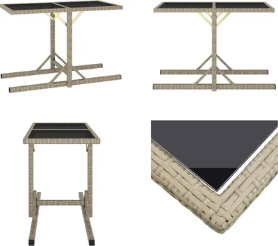 Produktbild von vidaXL Gartentisch Beige 110×53×72 cm Glas und Poly Rattan - Gartentisch - Gartentische - Outdoor-Tisch - Outdoor-Tische