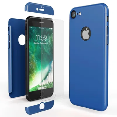 Produktbild von iPhone 7 Hülle 360 Grad Handyhülle mit Displayschutz von NALIA, 360° Cover Case Blau