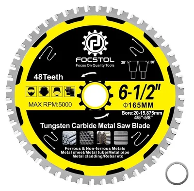 Obrázok produktu pre Pílový kotúč na kov, 165 mm x 20 mm, 48 zubov, vyrobený z karbidu wolframu, určený na rezanie ocele, nehrdzavejúcej ocele a železných kovov