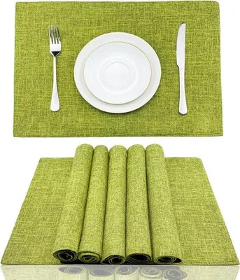 Image de Ensemble de 6 nappes résistantes à la chaleur, lavables au lave-vaisselle, infroissables et faciles à nettoyer, en coton et en lin, de dimensions 30 x 45 cm, de couleur vert prairie