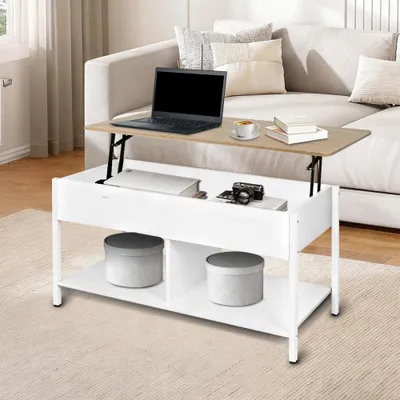 Produktbild von Couchtisch mit Hebeplatte & verstecktem Fach,Sofatisch Wohnzimmertisch Mitteltisch mit Stauraum für kleine Räume,Home Office 90x48x62cm