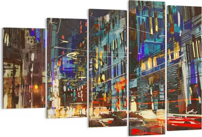 Produktbild von Bild auf Leinwand - Leinwandbild - Stadt Nacht Straße - 150x100cm - Wand Bild - Wanddeko - Leinwanddruck - Bilder - Kunstdruck - Wanddekoration - Leinwand bilder - Wandkunst - EG150x100-3787