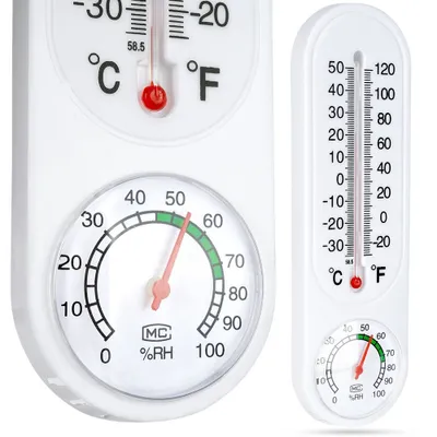 Produktbild von Thermometer mit Hygrometer Innenthermometer Außenthermometer zum Aufhängen aus HOLZ Weiß 23 cm