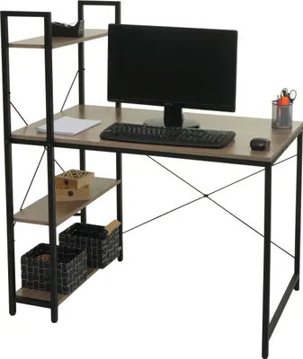 Immagine prodotto di Scrivania con ripiano HWC-K81, tavolo per laptop, tavolo da lavoro per ufficio, 100x60cm metallo MDF ~ grigio-marrone