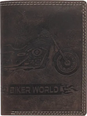 Produktbild von Stilvolles Büffelleder Portemonnaie Geldbörse mit RFID-Schutz und Geprägtem Motorrad-Motiv Dunkel Braun Echtleder